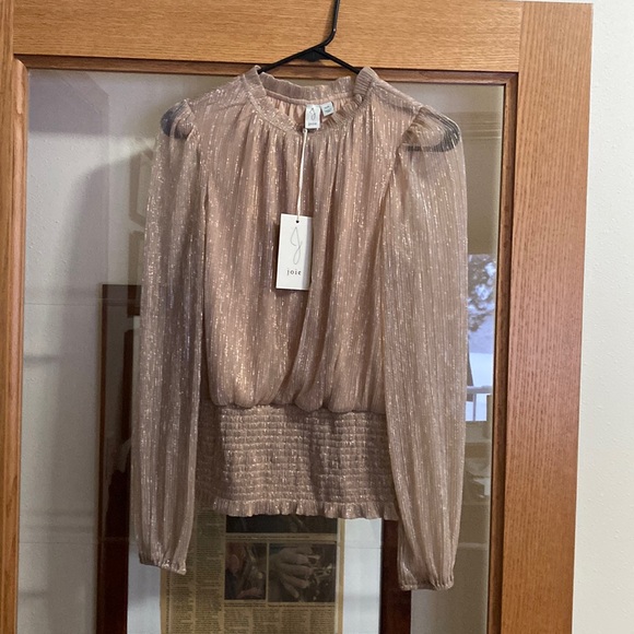 Joie Metallic Ruffle Neck Top with Sheer Sleeves - Picture 2 of 3